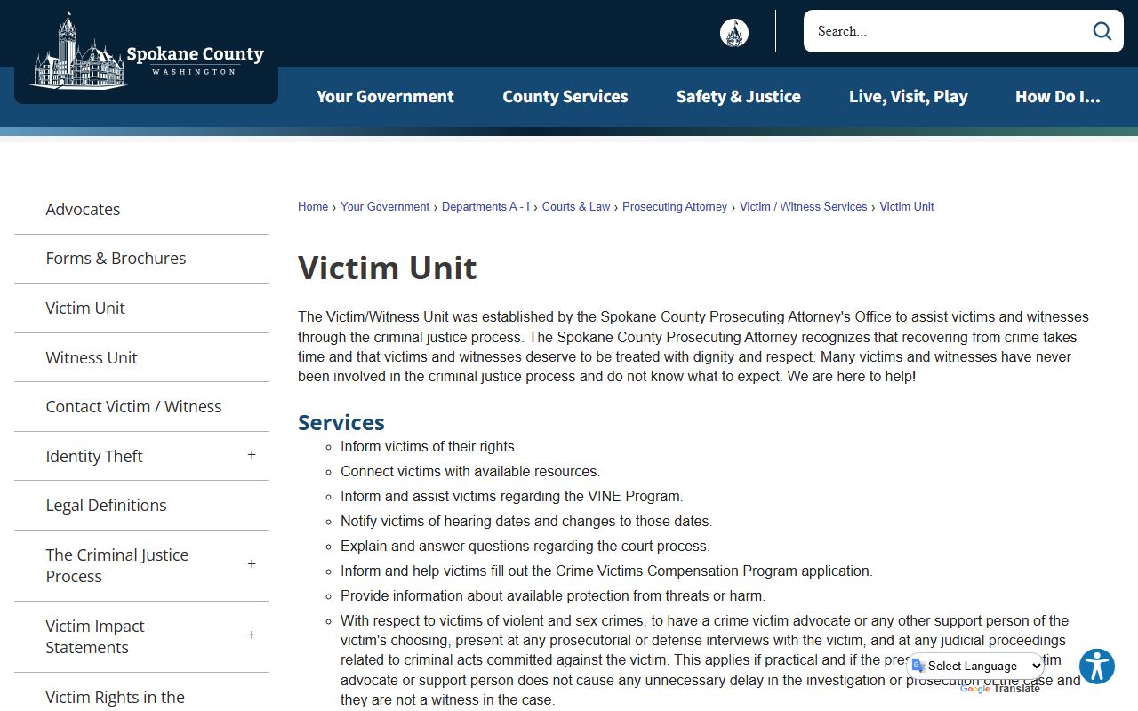 Spokane County court dockets hearing notices through the Prosecutor Victim Witness Unit