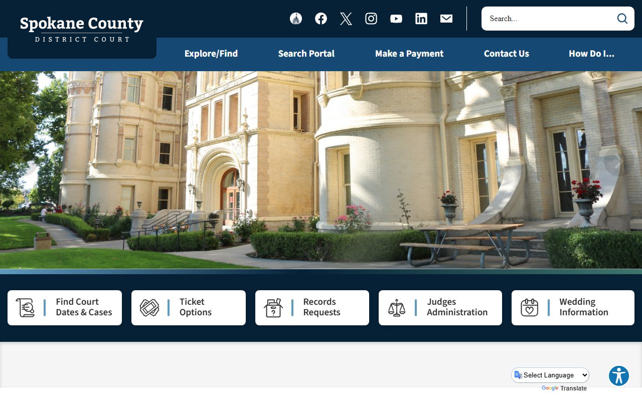 Spokane County District Court page with court records and case search links
