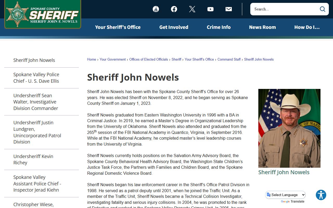 Spokane County arrest records and Sheriff John Nowels page