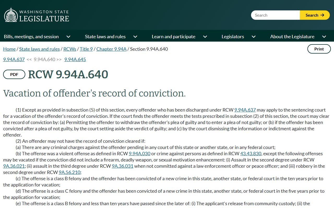 Spokane County criminal records felony vacation statute RCW 9.94A.640
