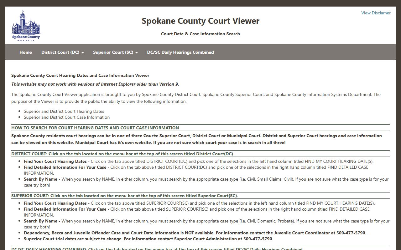 Spokane County Court Viewer home for court records and case searches